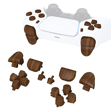 eXtremeRate Replacement D-pad R1 L1 R2 L2 Triggers Share Options Face Buttons, Wood Grain Patterned Full Set Buttons Compatible with ps5 Controller eXtremeRate