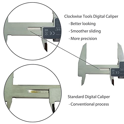 Clockwise Tools IP54 Grade Digital Caliper, DCLR-0805 0-8" /200mm, Inch/Metric/Fractions Conversion, Stainless Steel, Large LCD Screen Clockwise Tools