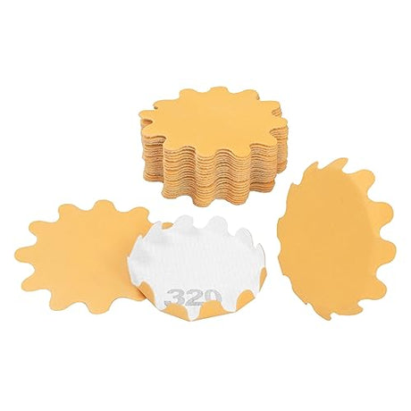 2" Diameter Flex Edge Gold Hook and Loop Wavy Sanding Disc Single Grit 25 Pack for Hand Drill Mounted Sanding Pads and Manual Bowl Sanders 320 Grit Keystone
