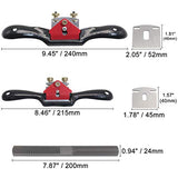 KOOTANS 2pcs 9" 10" Adjustable Spokeshave, with Replacement Blades and 4-Way Rasp File, Manual Planer with Flat Base, Perfect for Planing Trimming, KOOTANS