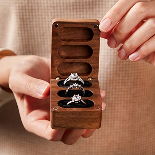 Always & Forever Ring Box 3 Slot for Wedding Ceremony Engagement Valentine's Day Birthday Ring Bearer Box Walnut Wooden Ring Box Engrave Wedding Ring