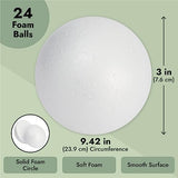 Juvale 24 Pack 3 Inch Foam Balls for Crafts, Smooth Polystyrene Spheres for DIY Decorations, Classroom Projects Juvale