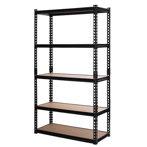 PACHIRA E-Commerce 72" Garage Shelving Heavy Duty Adjustable 5 Tier Storage Shelves with MDF Board Black Shelves for Garage,Kitchen,Office,35.43" PACHIRA E-Commerce