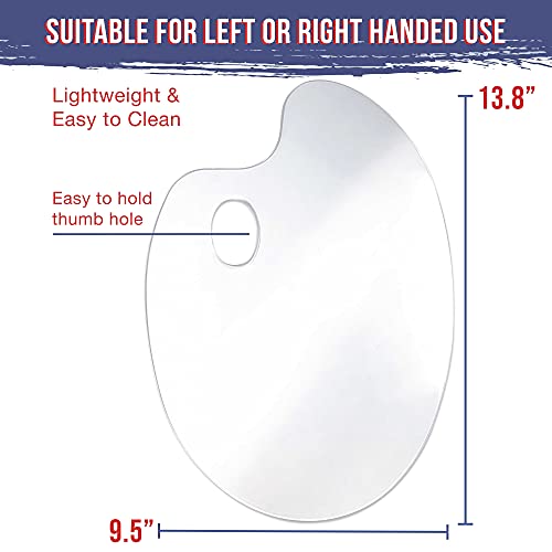 U.S. Art Supply 9.5" x 13.8" Clear Oval-Shaped Acrylic Painting Palette - Transparent Plastic Artist Paint Color Mixing Tray - Non-Stick, Easy Clean, - WoodArtSupply