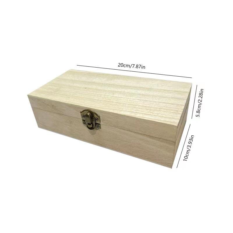 NA Unfinished wooden box, 8x4x2.3 inch storage box with hinge lid, small wooden box with rectangular souvenir and craft, craft DIY gift box, Wood