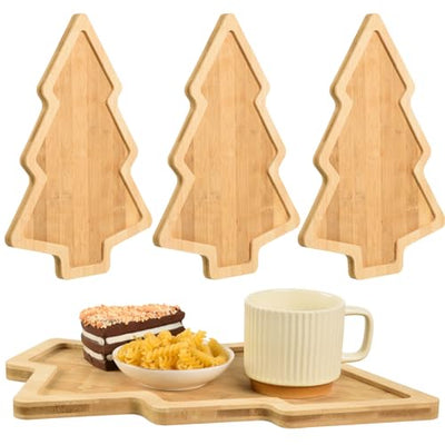 3 Pcs Christmas Wooden Appetizer Tray Christmas Tree Shaped Wooden Serving Platter Sushi Serving Tray Wood Charcuterie Board Tray Snack Dessert Candy