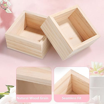 WOPPLXY 16 Pack Wooden Box, 4 x 4 x 2 Inch Unfinished Wood Box, Small Square Wood Boxes, Wooden Storage Organizer Craft Boxes for Crafts, - WoodArtSupply