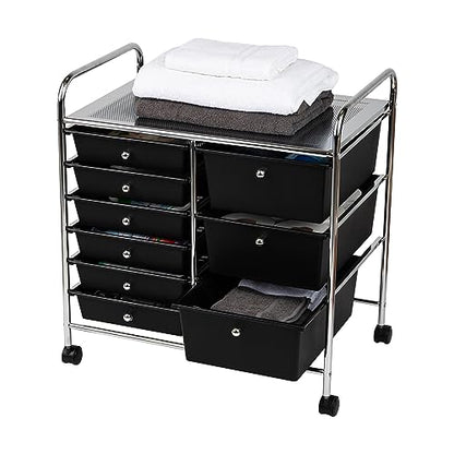 Mind Reader Rolling Cart with Drawers, Utility Cart, Craft Storage, Kitchen, Metal, 24.25"L x 15.25"W x 26.25"H, Black/Silver - WoodArtSupply