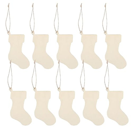 FOMIYES 50pcs Stockings Wooden Chips, Unfinished Christmas Wood Hanging Ornaments, Craft Christmas Tree Stockings Hanging Pieces, Wooden Stockings FOMIYES