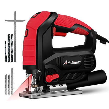 AVID POWER Jig Saw, 7.0A 3000 SPM Jigsaw with Variable Speed, Bevel Angle (0°-45°), 6PCS Blades and Scale Ruler - WoodArtSupply