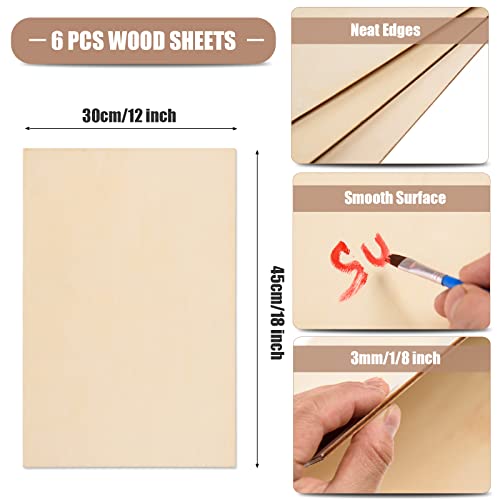 6 Pack Basswood Sheets 12 x 18 x 1/8 Inch-3 mm Unfinished Plywood for Craft Thin Wood Boards Sheets Rectangle Wood Panels for DIY School Projects,