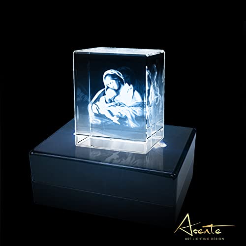 ASENTE 6 LED Light Stand Base - Rectangle Display Pedestal for 3D Crystal Glass Art - AC/USB Operated - Lighted Mirror Box for Centerpieces (Cherry ASENTE