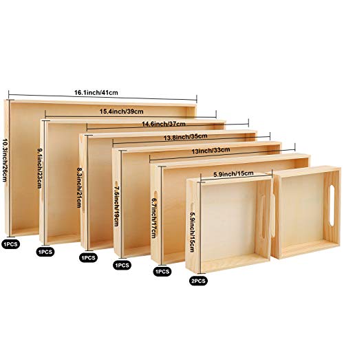 Aodaer 7 Pieces Wooden Nested Serving Trays Rectangular Shape Wood Trays Serving Trays with Handles for Kitchen Party Dinner Snacks Aodaer