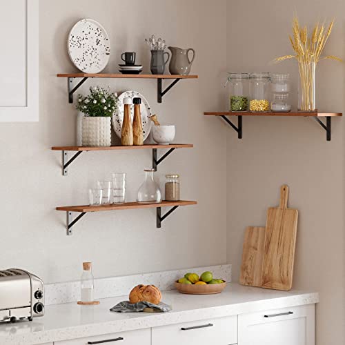 DINZI LVJ Long Wall Shelves, 31.5 Inch Wall Mounted Shelves Set of 2, Easy-to-Install, Wall Storage Ledges with Sturdy Metal Brackets for Living - WoodArtSupply