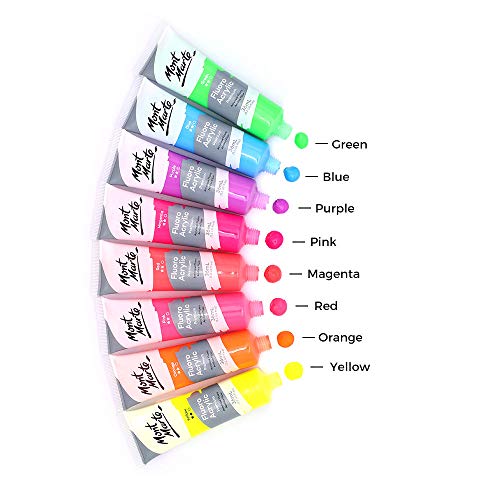 Mont Marte Fluoro Acrylic Paint Set, 8 x 1.02oz (36ml) Tubes, 8 Colors, Suitable for Most Surfaces Including Canvas, Card, Paper and Wood MONT MARTE
