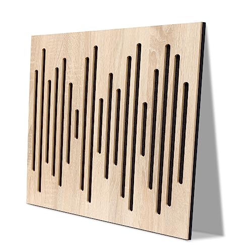 Olanglab Acoustic Wood Wall Panels, 2 Pack 19.6"x19.6" Sound Dampening Panels Polyester Fiber, Oak Plywood Acoustic Diffuser Panel, Self Adhesive 3D - WoodArtSupply