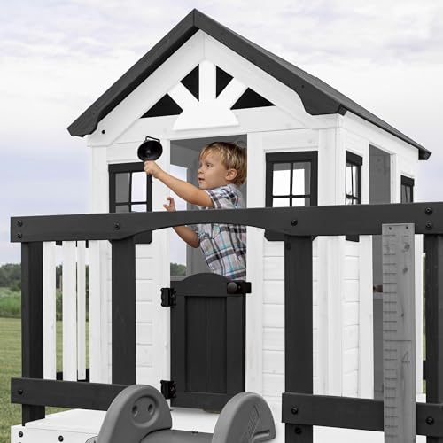 Backyard Discovery Sweetwater Heights Elevated All Cedar Wooden White Playhouse with Clubhouse Slide & Ladder Backyard Discovery