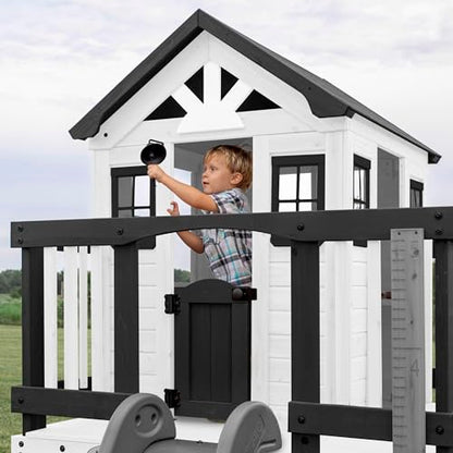 Backyard Discovery Sweetwater Heights Elevated All Cedar Wooden White Playhouse with Clubhouse Slide & Ladder - WoodArtSupply