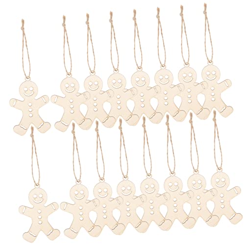 NOLITOY 300 Pcs Wooden Gingerbread Man Hanging Ornament Gingerbread Craft Christmas Gingerbread Ornament Unfinished Wood Shapes Gingerbread Man