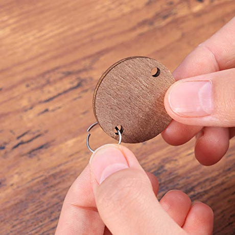 BESPORTBLE Family Tree Wall Decor Round Wooden Slices, 50Pcs Wooden Circles Wooden Round Tags with Holes and 12 mm Rings - DIY Calendar Accessories BESPORTBLE
