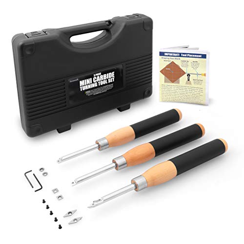 Savannah 3 Piece Carbide Mini Turning Tool Set with Flush Fit Comfort Grip Hardwood Handles | Steel Riveted Ferrules and 2 ea Round 2 ea 4 inch - WoodArtSupply