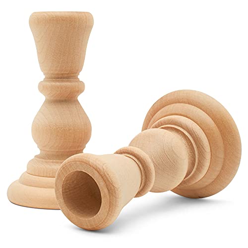 Classic Wooden Candlesticks 4 inches with 7/8 inch Hole, Set of 4 Unfinished Small Wooden Candle Holders to Craft, Paint or Decorate, by Woodpeckers