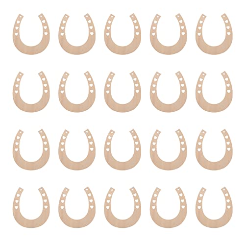 Sewroro 24pcs Horseshoe Shape Wood Cutouts for Crafts Unfinished Wooden Horseshoes DIY Painting Discs Slices Small Cowboy Party Decorations Sewroro