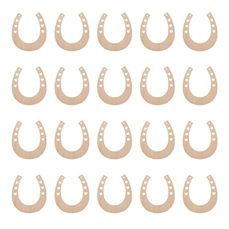 Sewroro 24pcs Horseshoe Shape Wood Cutouts for Crafts Unfinished Wooden Horseshoes DIY Painting Discs Slices Small Cowboy Party Decorations Sewroro
