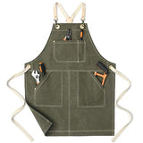 Jeanerlor - 16oz Water-Resistant Work Hairdresser Canvas Aprons for Women Painting Garden Tool Apron with Pockets（Olive Green） Adjustable S to M Jeanerlor