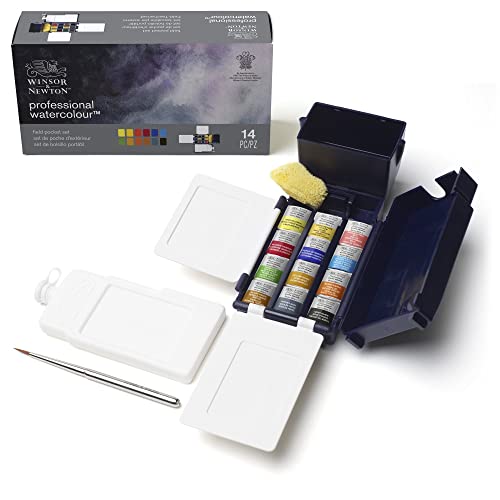 Winsor & Newton Professional Watercolor Paint Set, Compact Set, 12 Half Pans and Accessories - WoodArtSupply