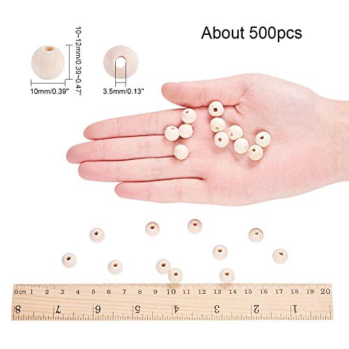 PH PandaHall 500pcs 10mm Wooden Beads, Natural Round Wood Beads Xmas Beads Unfinished Loose Beads Wood Ball Spacer Beads for Macrame Garland PH PandaHall