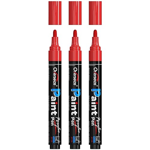 Overseas Red Paint Pens Paint Markers - Permanent Acrylic Markers 3 Pack, Water Based, Quick Dry, Waterproof Paint Marker Pen for Rock, Wood, Overseas