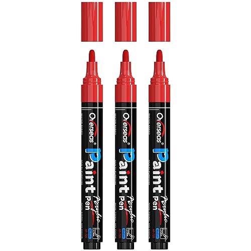 Overseas Red Paint Pens Paint Markers - Permanent Acrylic Markers 3 Pack, Water Based, Quick Dry, Waterproof Paint Marker Pen for Rock, Wood,