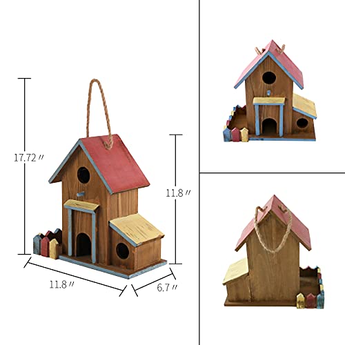 2in1Bird House&Bird Feeder,Bird Houses for Outside,3 Hole Bird House for Outside/Indoors/Hanging,Wooden Birdhouses,Handmade Natural Bird House for - WoodArtSupply