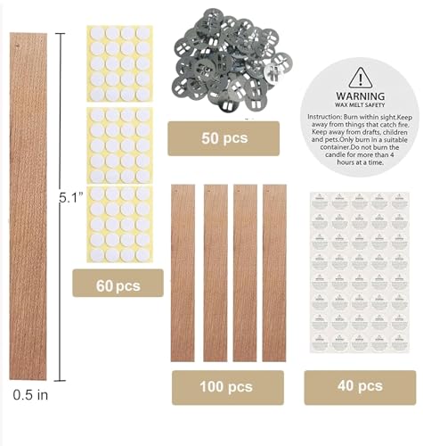 250 Pcs Wooden Candle Wicks Wicks Stickers 5.1 X 0.5 Inch 100 Natural Candle Wood Wicks 49-51 pcs Stand Candle Cores for DIY Candle Making Craft Phinicco