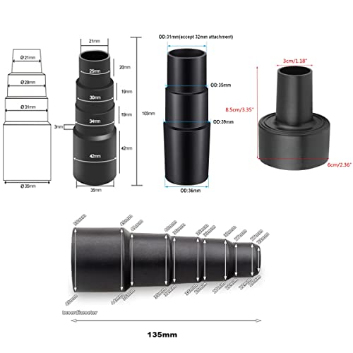 Universal Shop Vac Vacuum Hose Adapter,5 Pieces Vacuum Hose Adapter Kit,2-1/2 Inch to 1-1/4 Inch; 1-1/4 Inch to 1-3/8 Inch to 1-1/2 Inch; 1-3/8 Inch RMTCEG