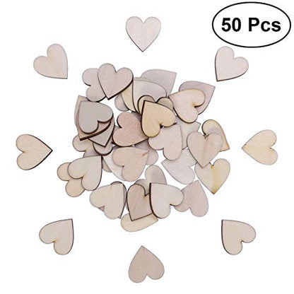 Vosarea 50pcs Wooden Hearts Slices Blank Unfinished Wooden Discs Cutout Pieces Embellishments for Scrapbooking Wedding Table Scatter DIY Arts Craft - WoodArtSupply