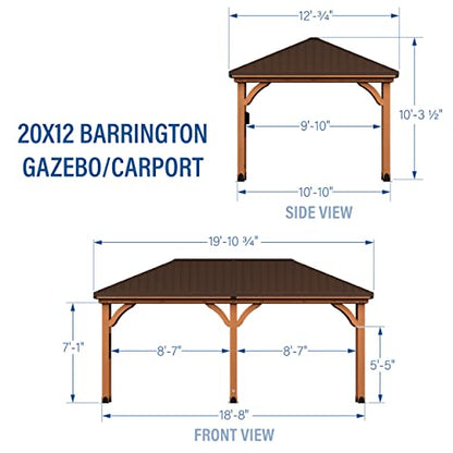 Backyard Discovery Barrington 20 ft. x 12 ft. All Cedar Wood Carport Pavilion Gazebo, Shade, Rain, Hard Top Steel Metal Roof, All Weather Protected,