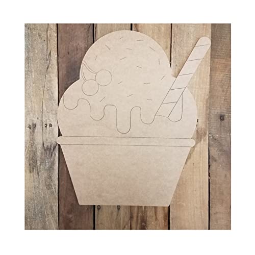 Ice Cream Hot Fudge Sundae with Sprinkles Wood Craft Unfinished Wooden Cutout Art DIY Wooden Signs Inspirational Wall Plaque Farmhouse Wall Art Decor Arupkeer