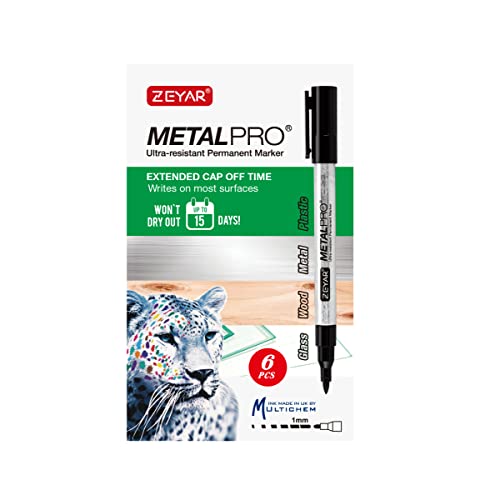 ZEYAR Permanent Marker Pens, Extra Fine Tip(1mm), Waterproof & Smear Proof ink, Aluminum Barrel, Quick Drying- Great on Plastic,Wood,Stone,Metal and ZEYAR