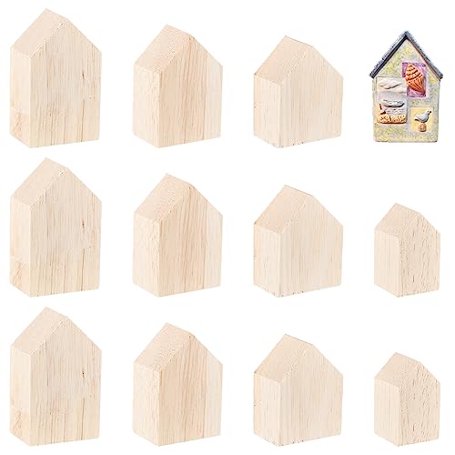 OLYCRAFT 12Pcs 4Sizes Unfinished Wooden House Shaped Blocks Arrow Shape Wooden Tray Plates Blank Wooden Cutouts Farmhouse Wooden Craft for Home OLYCRAFT