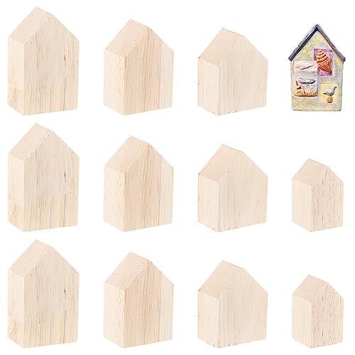 OLYCRAFT 12Pcs 4Sizes Unfinished Wooden House Shaped Blocks Arrow Shape Wooden Tray Plates Blank Wooden Cutouts Farmhouse Wooden Craft for Home