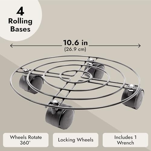 Bright Creations 4 Pack Metal Rolling Plant Stand Base, Planter Caddy with Wheels for Indoor and Outdoor Pots (10.6 Inches) Bright Creations