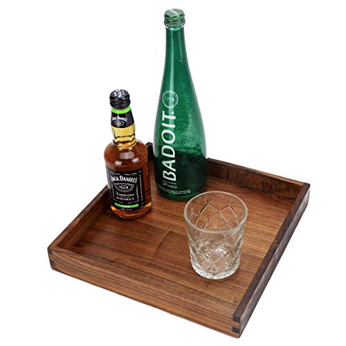 MAGIGO 12 x 12 Inches Small Square Black Walnut Wood Ottoman Tray, Serve Tea, Coffee or Breakfast in Bed, Classic Wooden Decorative Serving Tray MAGIGO