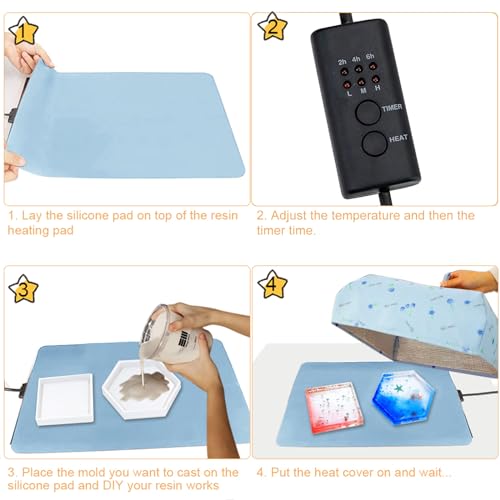 Resin Molds Heating Pad with Timer and Cover Epoxy Resin Dryer Mat Fast Resin Curing Machine with Silicone Mat Lightweight Quick Resin Dryer Mat for - WoodArtSupply