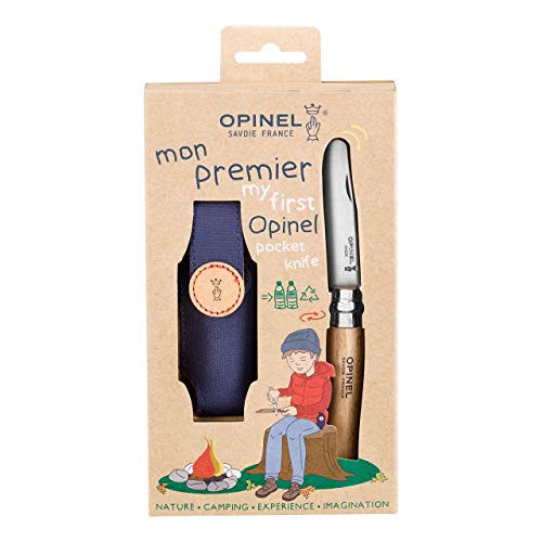 Opinel My First No.7 Box Set with Sheath - Stainless Steel Children’s Folding Pocket Knife with Safety Rounded Tip - WoodArtSupply