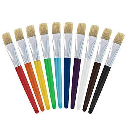 U.S. Art Supply 10-Piece Large Flat Children's Chubby Hog Bristle Tempera Paint Brush Set - Fun Kid's Party, School, Student, Class Craft Painting - - WoodArtSupply