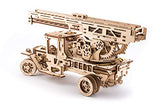Ugears Wooden 3D Fire Truck Model Kit - Lever Operated Rotatable Retractable Ladder UGEARS