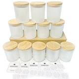 CONNOO 12Pack 10 oz Frosted Glass Candle Jars with Bamboo Lids for Making Candles Empty Candle Tins with Wooden Lids, Bulk Clean Candle Containers - CONNOO