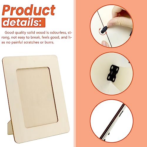 Vmiapxo 10 Pack Unfinished Wooden Picture Frames for 5" x 7" Photos, Standing Postcard Picture Frame Set DIY Keepsake Kit Decoratable Coards for Vmiapxo
